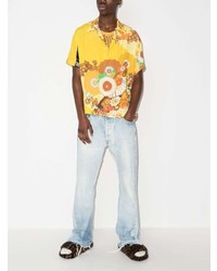 Мужская горчичная рубашка с коротким рукавом с цветочным принтом от ERL
