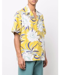 Мужская горчичная рубашка с коротким рукавом с цветочным принтом от Valentino