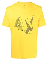 Мужская горчичная футболка с v-образным вырезом с принтом от Armani Exchange