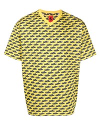 Мужская горчичная футболка с v-образным вырезом с принтом от Ferrari