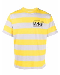 Мужская горчичная футболка с круглым вырезом в горизонтальную полоску от Aries