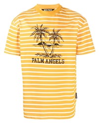 Мужская горчичная футболка с круглым вырезом в горизонтальную полоску от Palm Angels