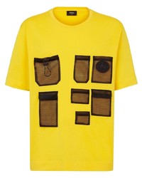Мужская горчичная футболка с круглым вырезом в стиле пэчворк от Fendi