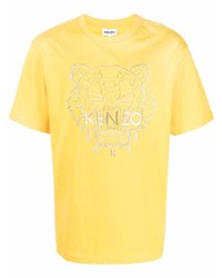 Мужская горчичная футболка с круглым вырезом с вышивкой от Kenzo