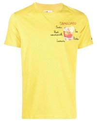 Мужская горчичная футболка с круглым вырезом с вышивкой от MC2 Saint Barth