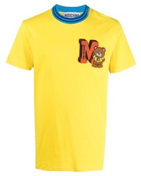 Мужская горчичная футболка с круглым вырезом с вышивкой от Moschino
