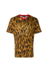 Горчичная футболка с круглым вырезом с леопардовым принтом