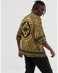 Мужская горчичная футболка с круглым вырезом с леопардовым принтом от ASOS DESIGN