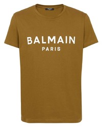 Мужская горчичная футболка с круглым вырезом с принтом от Balmain
