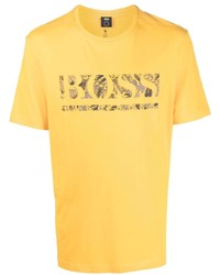 Мужская горчичная футболка с круглым вырезом с принтом от BOSS