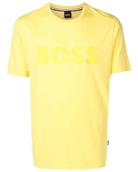 Мужская горчичная футболка с круглым вырезом с принтом от BOSS