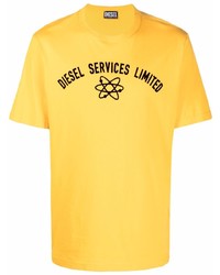 Мужская горчичная футболка с круглым вырезом с принтом от Diesel