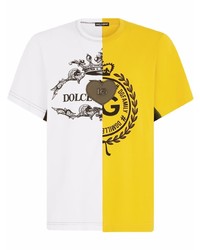 Мужская горчичная футболка с круглым вырезом с принтом от Dolce & Gabbana