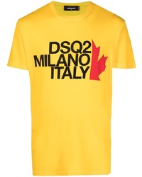 Мужская горчичная футболка с круглым вырезом с принтом от DSQUARED2