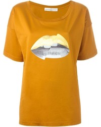 Женская горчичная футболка с круглым вырезом с принтом от Golden Goose Deluxe Brand