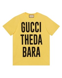 Мужская горчичная футболка с круглым вырезом с принтом от Gucci