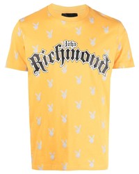 Мужская горчичная футболка с круглым вырезом с принтом от John Richmond