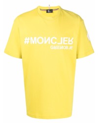 Мужская горчичная футболка с круглым вырезом с принтом от MONCLER GRENOBLE