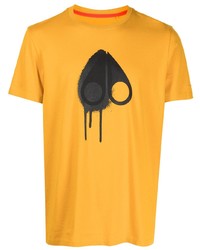 Мужская горчичная футболка с круглым вырезом с принтом от Moose Knuckles
