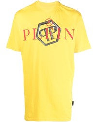 Мужская горчичная футболка с круглым вырезом с принтом от Philipp Plein