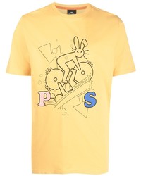 Мужская горчичная футболка с круглым вырезом с принтом от PS Paul Smith