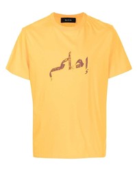 Мужская горчичная футболка с круглым вырезом с принтом от Qasimi