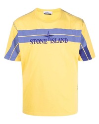 Мужская горчичная футболка с круглым вырезом с принтом от Stone Island