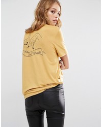 Женская горчичная футболка с принтом от Lira
