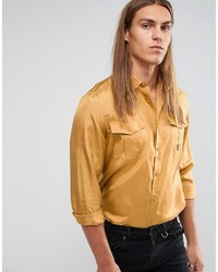 Мужская горчичная шелковая рубашка от Asos