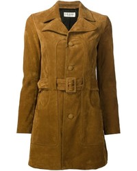 Женское горчичное кожаное пальто от Saint Laurent