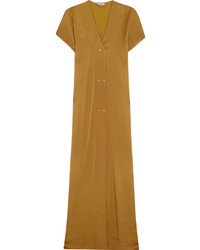 Горчичное сатиновое платье-макси от Lanvin