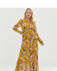 Горчичное шелковое вечернее платье с цветочным принтом от Forever New