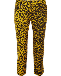 Горчичные джинсы с леопардовым принтом