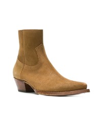 Мужские горчичные ковбойские сапоги от Saint Laurent