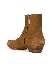 Горчичные кожаные ботильоны от Saint Laurent