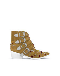 Горчичные кожаные ковбойские сапоги с украшением