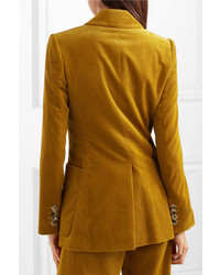 Женский горчичный вельветовый двубортный пиджак от Bella Freud
