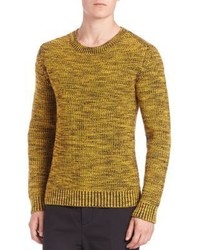 Горчичный вязаный свитер с круглым вырезом