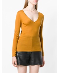 Женский горчичный свитер с v-образным вырезом от N.Peal