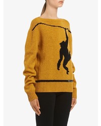 Женский горчичный свитер с круглым вырезом с принтом от Prada