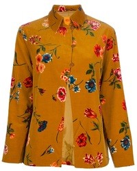 Желтая блуза на пуговицах с цветочным принтом