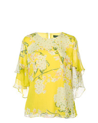 Желтая блуза с коротким рукавом с цветочным принтом от Josie Natori