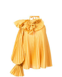 Желтая блузка с длинным рукавом с рюшами