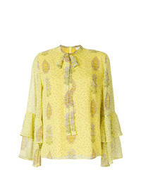Желтая блузка с длинным рукавом с цветочным принтом