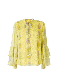 Желтая блузка с длинным рукавом с цветочным принтом от Giambattista Valli