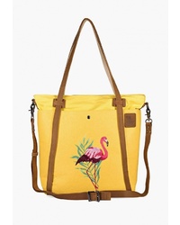 Желтая большая сумка из плотной ткани с принтом от Ginger Bird