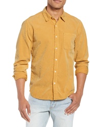 Желтая вельветовая рубашка с длинным рукавом