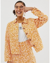 Женская желтая джинсовая куртка с цветочным принтом от Monki