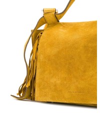 Желтая замшевая сумка через плечо c бахромой от Elena Ghisellini
