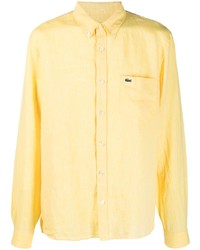 Мужская желтая классическая рубашка с вышивкой от Lacoste